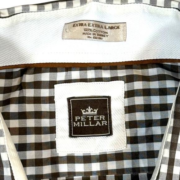 Peter Millar Collection Long Sleeve Button Down Shirt Men's 2XL Brown Plaid Golf - Picture 2 of 5